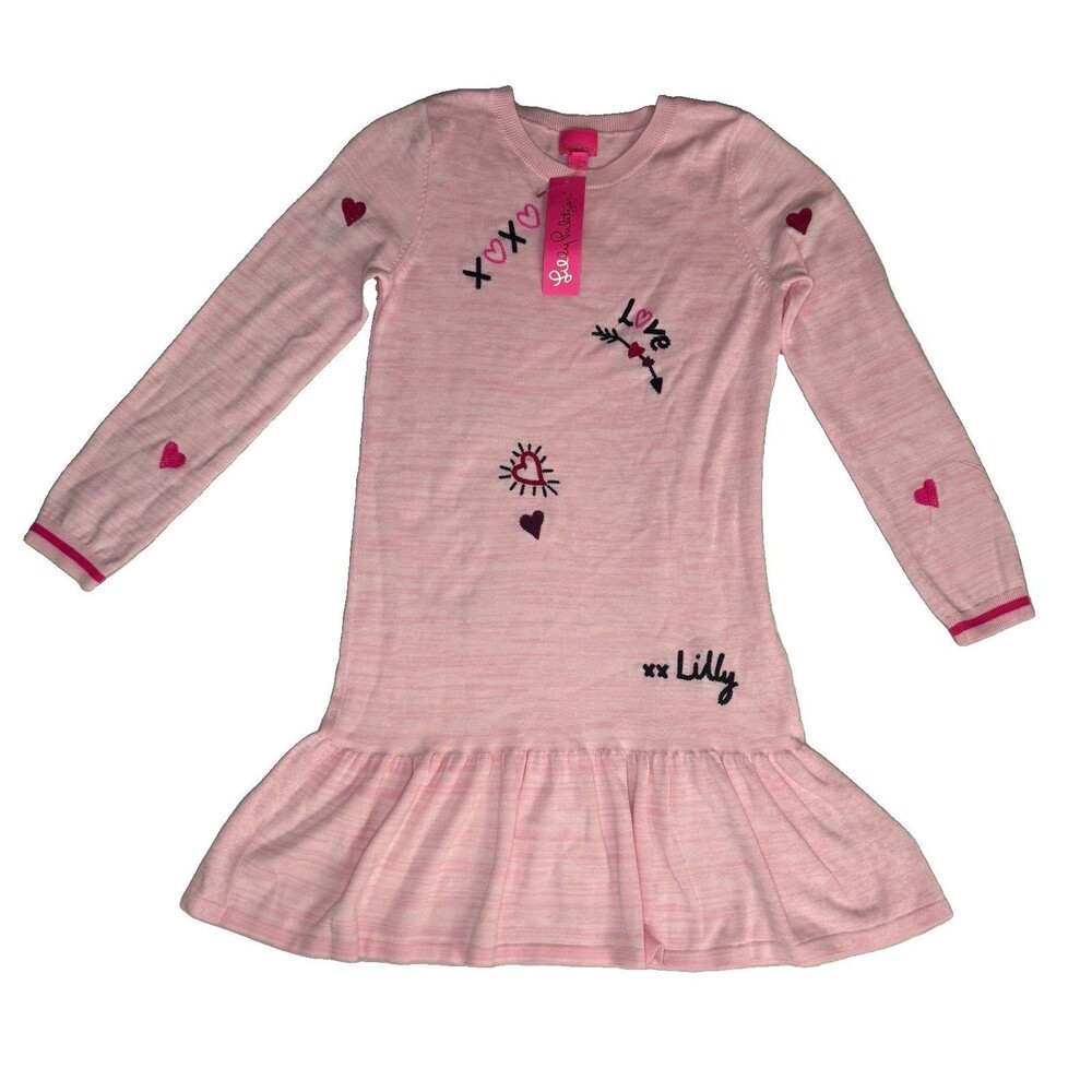 Lilly Pulitzer Girls Hani Sweater Dress Heathered Peony Pink Size XL (12-14) NWT